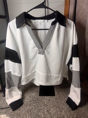 Altar'd State Black & White Striped Polo Pullover